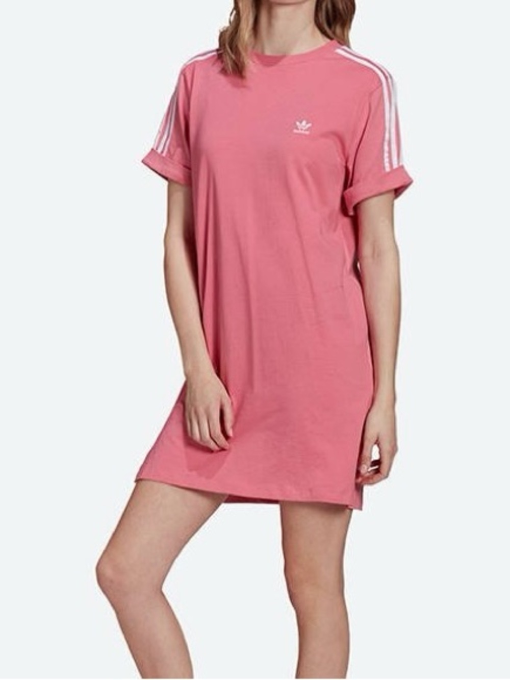 adidas Originals Pink Tee Dress with White Stripes